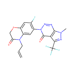 C=CCN1C(=O)COc2cc(F)c(-n3nnc4c(c(C(F)(F)F)nn4C)c3=O)cc21 ZINC000098084512
