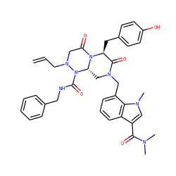 C=CCN1CC(=O)N2[C@@H](Cc3ccc(O)cc3)C(=O)N(Cc3cccc4c(C(=O)N(C)C)cn(C)c34)C[C@@H]2N1C(=O)NCc1ccccc1 ZINC000217558689