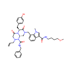 C=CCN1CC(=O)N2[C@@H](Cc3ccc(O)cc3)C(=O)N(Cc3cccc4c(C(=O)NCCCCOC)cn(C)c34)C[C@@H]2N1C(=O)NCc1ccccc1 ZINC000217578331