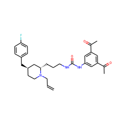 C=CCN1CC[C@@H](Cc2ccc(F)cc2)C[C@@H]1CCCNC(=O)Nc1cc(C(C)=O)cc(C(C)=O)c1 ZINC000036093280