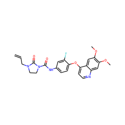 C=CCN1CCN(C(=O)Nc2ccc(Oc3ccnc4cc(OC)c(OC)cc34)c(F)c2)C1=O ZINC000045286839
