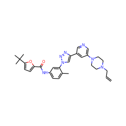 C=CCN1CCN(c2cncc(-c3cn(-c4cc(NC(=O)c5ccc(C(C)(C)C)o5)ccc4C)nn3)c2)CC1 ZINC000224918932