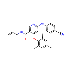 C=CCNC(=O)c1cnc(Nc2ccc(C#N)cc2)cc1Oc1c(C)cc(C)cc1C ZINC000299829243