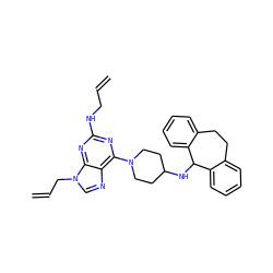 C=CCNc1nc(N2CCC(NC3c4ccccc4CCc4ccccc43)CC2)c2ncn(CC=C)c2n1 ZINC000013759633