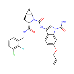 C=CCOc1ccc2c(NC(=O)N3[C@H](C(=O)NCc4cccc(Cl)c4F)C[C@H]4C[C@@H]43)cn(C(N)=O)c2c1 ZINC000225345107