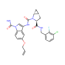 C=CCOc1ccc2c(c1)c(NC(=O)N1[C@H](C(=O)NCc3cccc(Cl)c3F)C[C@H]3C[C@H]31)cn2C(N)=O ZINC000143907245