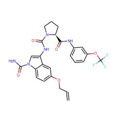 C=CCOc1ccc2c(c1)c(NC(=O)N1CCC[C@H]1C(=O)Nc1cccc(OC(F)(F)F)c1)cn2C(N)=O ZINC000148252330