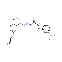 C=CCOc1ccc2cccc(/C=N/NC(=O)c3cc4cc([N+](=O)[O-])ccc4s3)c2c1 ZINC000008773052
