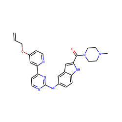 C=CCOc1ccnc(-c2ccnc(Nc3ccc4[nH]c(C(=O)N5CCN(C)CC5)cc4c3)n2)c1 ZINC000144233455
