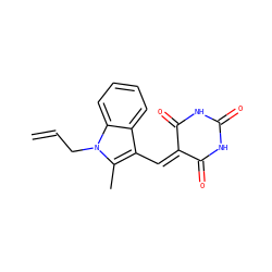C=CCn1c(C)c(C=C2C(=O)NC(=O)NC2=O)c2ccccc21 ZINC000004123370