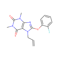 C=CCn1c(Oc2ccccc2F)nc2c1c(=O)n(C)c(=O)n2C ZINC000004386646