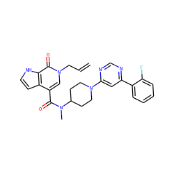 C=CCn1cc(C(=O)N(C)C2CCN(c3cc(-c4ccccc4F)ncn3)CC2)c2cc[nH]c2c1=O ZINC001772640587