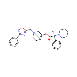 C[C@@](C(=O)O[C@H]1C[N+]2(Cc3nc(-c4ccccc4)no3)CCC1CC2)(c1ccccc1)N1CCCCC1 ZINC000073402700
