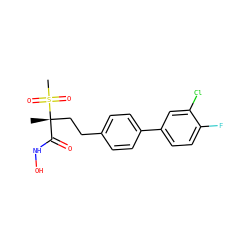 C[C@@](CCc1ccc(-c2ccc(F)c(Cl)c2)cc1)(C(=O)NO)S(C)(=O)=O ZINC000169708137