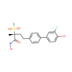 C[C@@](CCc1ccc(-c2ccc(O)c(F)c2)cc1)(C(=O)NO)S(C)(=O)=O ZINC000169708156