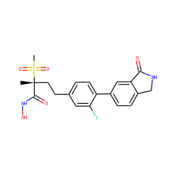 C[C@@](CCc1ccc(-c2ccc3c(c2)C(=O)NC3)c(F)c1)(C(=O)NO)S(C)(=O)=O ZINC000169708215