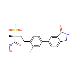 C[C@@](CCc1ccc(-c2ccc3c(c2)C(=O)NC3)cc1F)(C(=O)NO)S(C)(=O)=O ZINC000169708206
