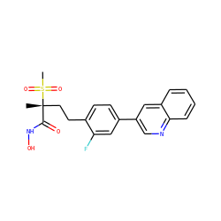 C[C@@](CCc1ccc(-c2cnc3ccccc3c2)cc1F)(C(=O)NO)S(C)(=O)=O ZINC000169708211