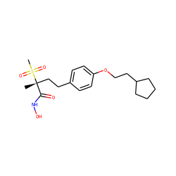 C[C@@](CCc1ccc(OCCC2CCCC2)cc1)(C(=O)NO)S(C)(=O)=O ZINC000169686590