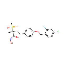 C[C@@](CCc1ccc(OCc2ccc(Cl)cc2F)cc1)(C(=O)NO)S(C)(=O)=O ZINC000169686580