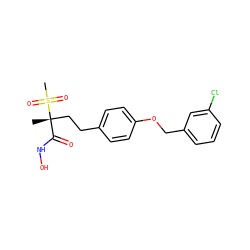C[C@@](CCc1ccc(OCc2cccc(Cl)c2)cc1)(C(=O)NO)S(C)(=O)=O ZINC000169686464