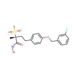 C[C@@](CCc1ccc(OCc2cccc(F)c2)cc1)(C(=O)NO)S(C)(=O)=O ZINC000169686502