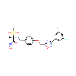 C[C@@](CCc1ccc(OCc2nc(-c3cc(F)cc(F)c3)no2)cc1)(C(=O)NO)S(C)(=O)=O ZINC000169686476