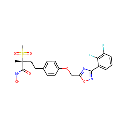 C[C@@](CCc1ccc(OCc2nc(-c3cccc(F)c3F)no2)cc1)(C(=O)NO)S(C)(=O)=O ZINC000169686472