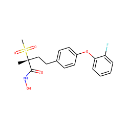 C[C@@](CCc1ccc(Oc2ccccc2F)cc1)(C(=O)NO)S(C)(=O)=O ZINC000169686448
