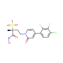 C[C@@](CCn1ccc(-c2ccc(Cl)c(F)c2F)cc1=O)(C(=O)NO)S(C)(=O)=O ZINC000084633543