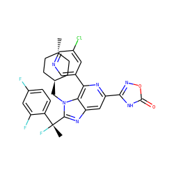 C[C@@](F)(c1ccc(F)cc1F)c1nc2cc(-c3noc(=O)[nH]3)nc(-c3cncc(Cl)c3)c2n1C[C@H]1CC[C@H](C)CC1 ZINC000261135319