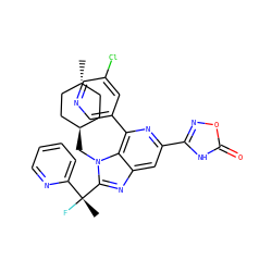 C[C@@](F)(c1ccccn1)c1nc2cc(-c3noc(=O)[nH]3)nc(-c3cncc(Cl)c3)c2n1C[C@H]1CC[C@H](C)CC1 ZINC000261081105