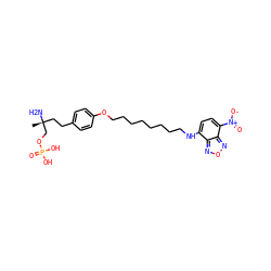 C[C@@](N)(CCc1ccc(OCCCCCCCCNc2ccc([N+](=O)[O-])c3nonc23)cc1)COP(=O)(O)O ZINC000028567590