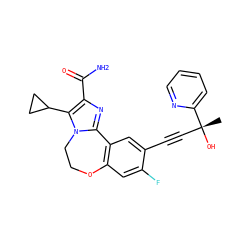 C[C@@](O)(C#Cc1cc2c(cc1F)OCCn1c-2nc(C(N)=O)c1C1CC1)c1ccccn1 ZINC000215759156
