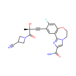 C[C@@](O)(C#Cc1cc2c(cc1F)OCCn1cc(C(N)=O)nc1-2)C(=O)N1CC(C#N)C1 ZINC000215738506