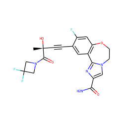 C[C@@](O)(C#Cc1cc2c(cc1F)OCCn1cc(C(N)=O)nc1-2)C(=O)N1CC(F)(F)C1 ZINC000215750649