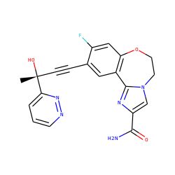 C[C@@](O)(C#Cc1cc2c(cc1F)OCCn1cc(C(N)=O)nc1-2)c1cccnn1 ZINC000205808423