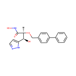 C[C@@](OCc1ccc(-c2ccccc2)cc1)(C(=O)NO)[C@@H](O)c1ccn[nH]1 ZINC000084602291