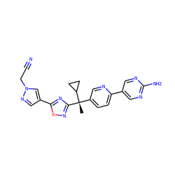 C[C@@](c1ccc(-c2cnc(N)nc2)nc1)(c1noc(-c2cnn(CC#N)c2)n1)C1CC1 ZINC000114769373
