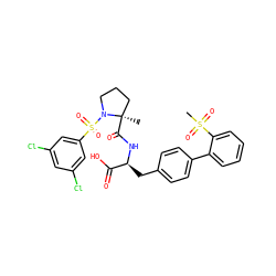 C[C@@]1(C(=O)N[C@@H](Cc2ccc(-c3ccccc3S(C)(=O)=O)cc2)C(=O)O)CCCN1S(=O)(=O)c1cc(Cl)cc(Cl)c1 ZINC000026580167