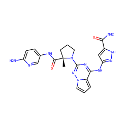 C[C@@]1(C(=O)Nc2ccc(N)nc2)CCCN1c1nc(Nc2cc(C(N)=O)[nH]n2)c2cccn2n1 ZINC000143216949