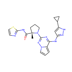 C[C@@]1(C(=O)Nc2nccs2)CCCN1c1nc(Nc2cc(C3CC3)[nH]n2)c2cccn2n1 ZINC000045291433