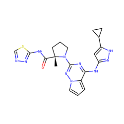 C[C@@]1(C(=O)Nc2nncs2)CCCN1c1nc(Nc2cc(C3CC3)[nH]n2)c2cccn2n1 ZINC000169697102