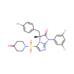 C[C@@]1(Cc2ccc(Br)cc2)C(=O)N(c2cc(Cl)cc(Cl)c2)c2ncc(S(=O)(=O)N3CCC(=O)CC3)n21 ZINC000028395152