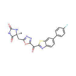 C[C@@]1(Cc2nnc(C(=O)c3nc4ccc(-c5ccc(F)cc5)cc4s3)o2)NC(=O)NC1=O ZINC000210828678