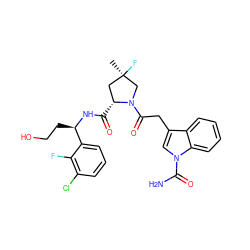 C[C@@]1(F)C[C@@H](C(=O)N[C@H](CCO)c2cccc(Cl)c2F)N(C(=O)Cc2cn(C(N)=O)c3ccccc23)C1 ZINC000148137266