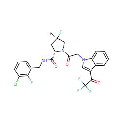 C[C@@]1(F)C[C@@H](C(=O)NCc2cccc(Cl)c2F)N(C(=O)Cn2cc(C(=O)C(F)(F)F)c3ccccc32)C1 ZINC000148334772