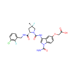 C[C@@]1(F)C[C@@H](C(=O)NCc2cccc(Cl)c2F)N(C(=O)Nc2cn(C(N)=O)c3ccc(OCC(=O)O)cc23)C1 ZINC000095577673