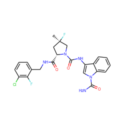 C[C@@]1(F)C[C@@H](C(=O)NCc2cccc(Cl)c2F)N(C(=O)Nc2cn(C(N)=O)c3ccccc23)C1 ZINC000148069987