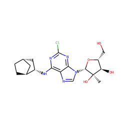 C[C@@]1(O)[C@H](O)[C@@H](CO)O[C@H]1n1cnc2c(N[C@H]3C[C@H]4CC[C@H]3C4)nc(Cl)nc21 ZINC000261162415